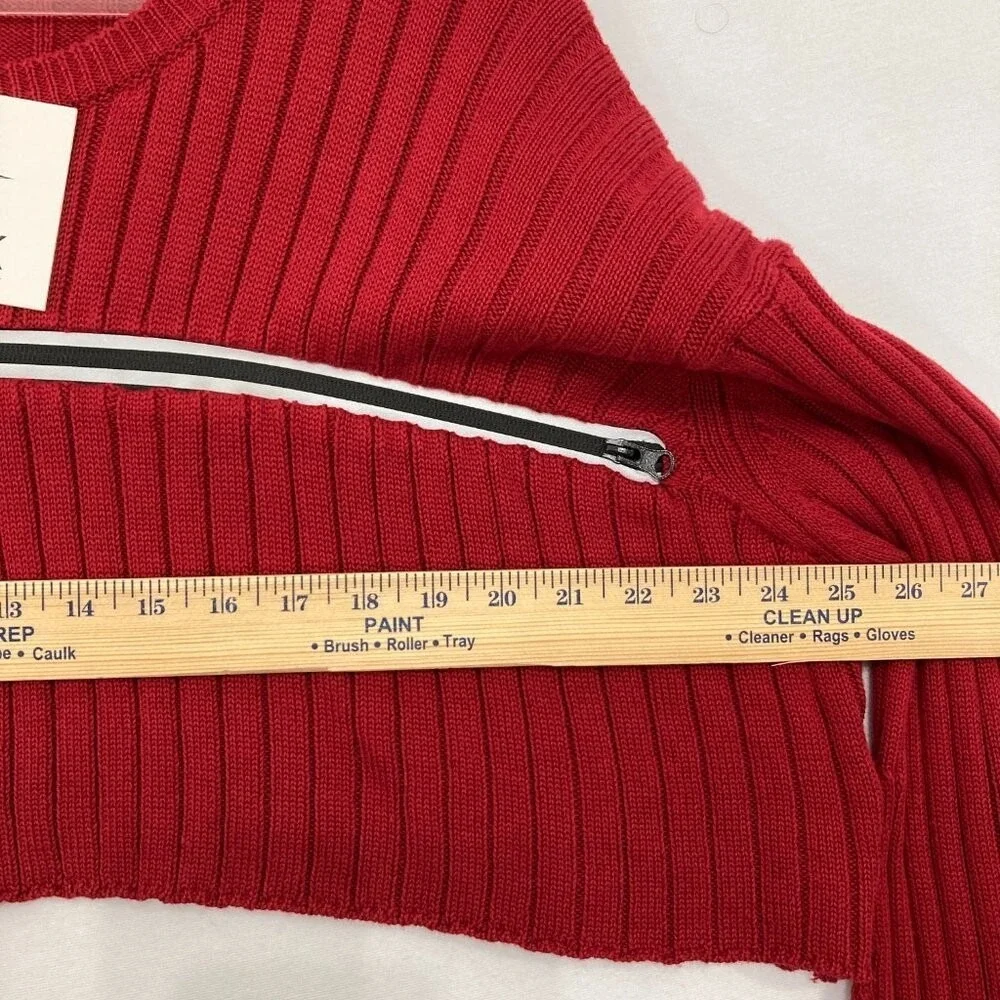 New‎ Seek the Label Medium Red Rib Knit Flare Sleeve Zipper Detail Crop Sweater